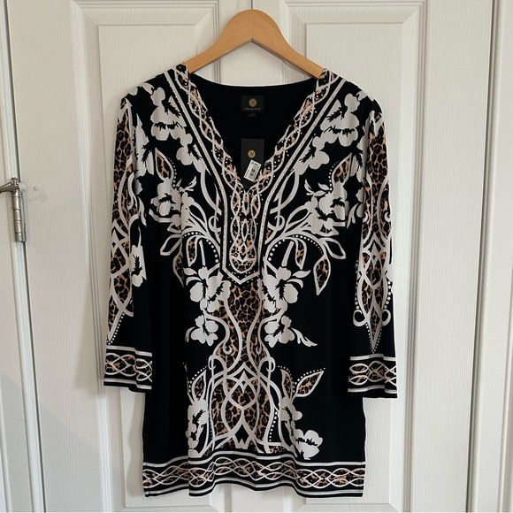 JM Collection Black and White Floral Women's Top NWT - Picture 1 of 9
